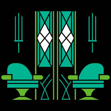 Elegant Art Deco Architecture Illustration for Retro Design & Vintage Aesthetics clipart