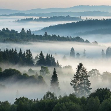 Yuvarlanan Sis Doğa Ev ve Dijital Kullanımı İçin Serene Ormanı Manzarası