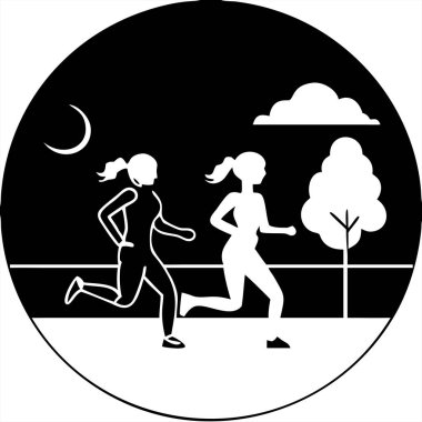 Two Women Jogging in Park - Fitness and Outdoor Activity Vector clipart