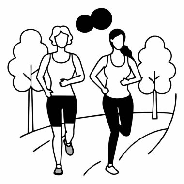 Two Women Jogging in Park - Fitness and Outdoor Activity Vector clipart