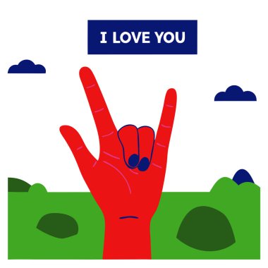 ASL I Love You Hand with Heart and Leaves Vector Illustration Design clipart