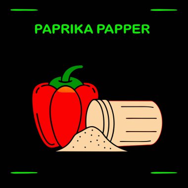 A Red Bell Pepper with Paprika Powder Spilling from a Container Vector Illustration Design clipart