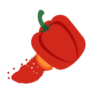 Kırmızı çan biberi, içinde Paprika tozu olan bir kap taşıyıcı illüstrasyon tasarımından dökülüyor.