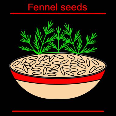 Fennel Seeds in a Bowl with Fennel Fronds - Aromatic Culinary Spice Vector Art Illustration clipart