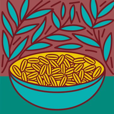 Fennel Seeds in a Bowl with Fennel Fronds - Aromatic Culinary Spice Vector Art Illustration clipart