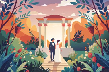 Zarif Çiçek Düğün Davetiyesi Şablonu Vektör İllüstrasyon Tasarımı