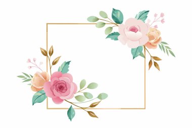 Zarif Suluboya Çiçek Çerçeve Vektörü İllüstrasyon Davetler, Dekor ve Tasarım Projeleri Sanatı