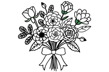 Yaratıcı Projeler için Kurdele Vektör İllüstrasyon Tasarımı ile Renkli Çiçek Buketi