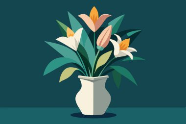 Vazo Vektörü Sanat Çiziminde Zarif Çiçek Düzenlemesi