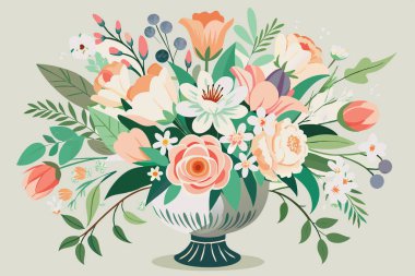 Elegant Floral Bouquet Arrangement in a Vase Vector Art Illustration Design clipart