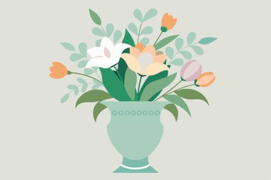 Vazo Vektörü Sanat Çiziminde Zarif Çiçek Düzenlemesi