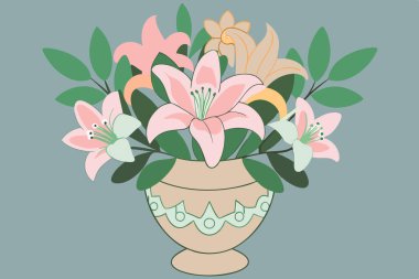 Elegant Floral Bouquet Arrangement in a Vase Vector Art Illustration Design clipart