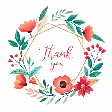 Elegant Floral Thank You Card Vector illustration Design clipart