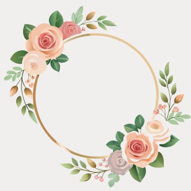 Düğün Davetiyesi Şablon Sanatı İllüstrasyonu için Zarif Çiçek Çelengi Tasarımı