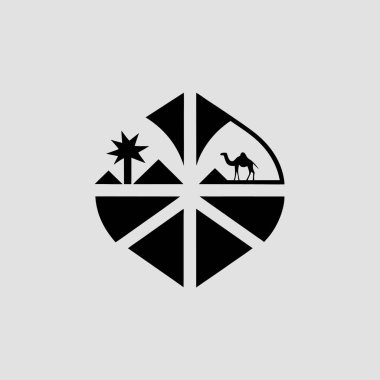 Çöl manzarasında kum tepeleri ve günbatımıyla görkemli deve.