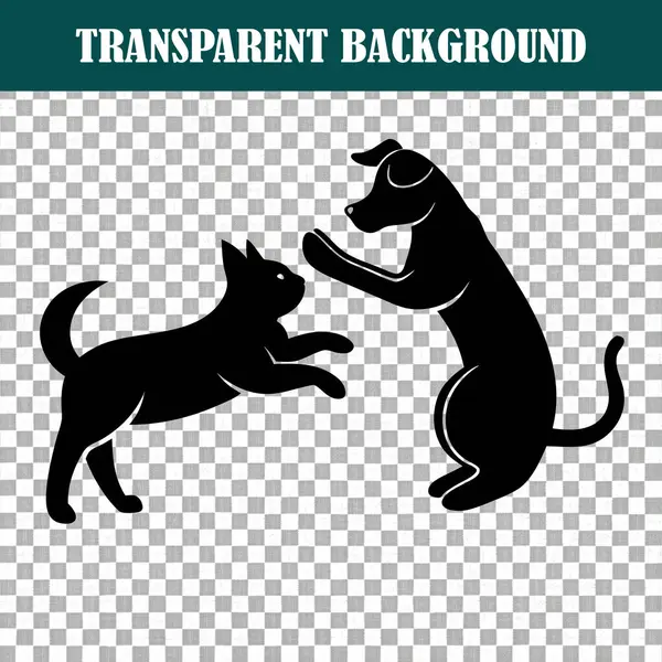 Çekici bir siluet, bir kedi ve köpek arasında canlı bir etkileşim yakalar. Dostluk temalarını resmetmek için mükemmeldir.