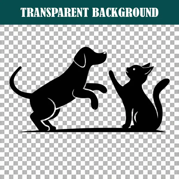 Bir köpek ve kedinin silueti farklı türler arasındaki dostluğun özünü yansıtan eğlenceli bir etkileşime girer.