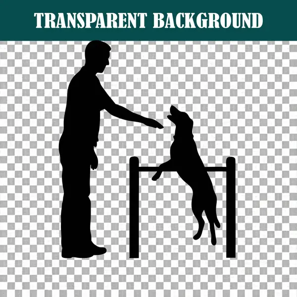 Siluetli bir sahne, köpeği eğiten birini yakalar.