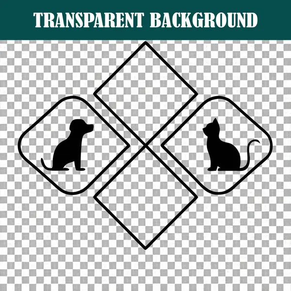 Bir kedi ve köpeğin siluetini gösteren zarif bir amblem. Temiz çizgiler ve geometrik şekiller
