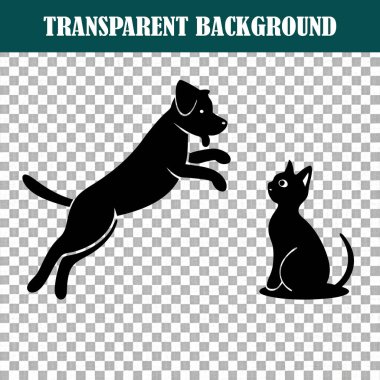 Çekici bir siluet kedi ve köpek arasındaki eğlenceli etkileşimi yakalar.