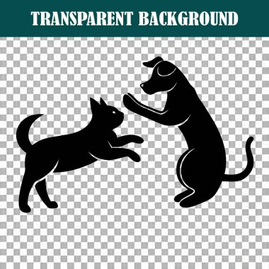 Çekici bir siluet, bir kedi ve köpek arasında canlı bir etkileşim yakalar. Dostluk temalarını resmetmek için mükemmeldir.