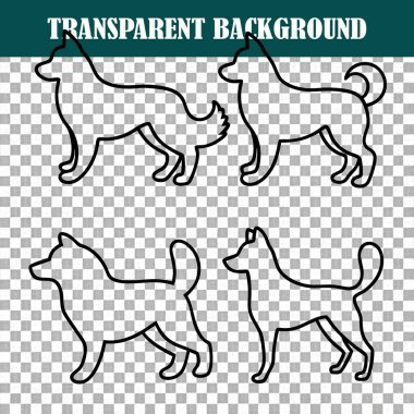 Dört adet şık siyah beyaz köpek silueti. Yaratıcı projeler ya da tasarım için mükemmel.