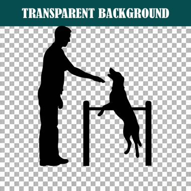 Siluetli bir sahne, köpeği eğiten birini yakalar.