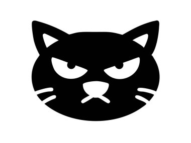 Büyüleyici bir illüstrasyon, basit, şirin bir çizgi film tarzında şeytani gözlü kızgın bir kara kedinin başını gösteriyor. Bu huysuz kedi yoğun duygular gösterir ve bir logo, çıkartma ya da avatar için mükemmeldir. Vektör grafiği bir boşluğu yakalamak için idealdir