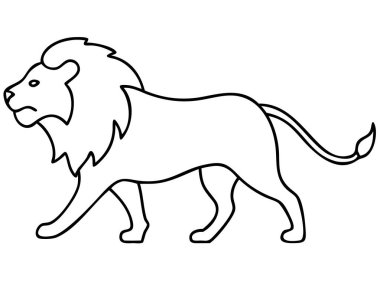 Sofistike bir siyah beyaz tasviri, yürürken yakalanan görkemli bir aslanı tasvir eder. Afrika hayvanının bu detaylı çizimi tasarım projeleri için mükemmeldir. Logolar, simgeler, boyama sayfaları oluşturmak için ideal 