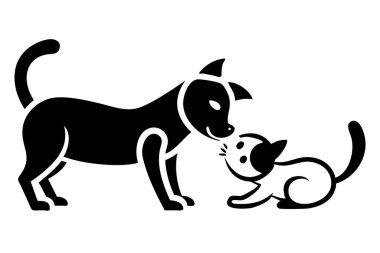 Yaratıcı projeler ve dekorasyonlar için oyuncu kedi ve köpek silueti vektör tasarımı