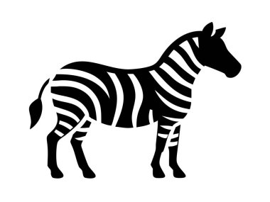 Çarpıcı bir siyah-beyaz vektör çizimi, el değmemiş beyaz arka plana karşı ayakta duran bir zebra tasvir eder. Bu minimalist tasarım, ikonik çizgilerini vurgulayan Afrika memelilerinin detaylı bir siluetini içeriyor. Logo, simge, o olarak kullanmak için ideal