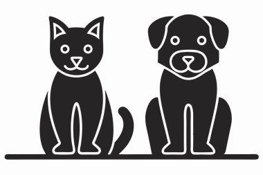 Büyüleyici siyah ve beyaz minimalist bir illüstrasyon bir rafta birlikte oturan bir kedi ve köpeği tasvir ediyor. Bu vektör tasarımı bu evcil hayvanların siluetini gösteriyor, basit ve şirin bir şekilde arkadaşlıklarını vurguluyor. Logo için ideal, simge, o