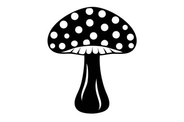 Basit, zarif bir siyah-beyaz vektör illüstrasyonu klasik benekli mantar veya beyaz arka planda izole edilmiş mantar içerir. Bu çok yönlü grafik, çeşitli tasarım projeleri için mükemmel, minimalist bir siluet sergiliyor