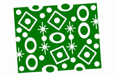 Yeşil ve beyaz tonlarında canlı, soyut geometrik desen görsel olarak dinamik bir zemin yaratır. Bu eşsiz yinelenen tasarım, noktalar, daireler, kareler ve yıldızlar gibi çeşitli şekillerin uyumlu bir düzenini içerir. Dekorasyon için mükemmel.