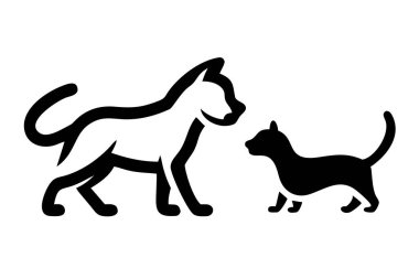 Basit, minimalist siyah-beyaz bir çizim iki sevimli kediyi izole bir arkaplanda tasvir ediyor. Bu çarpıcı siluet çizgisi mükemmel bir kontrastı ve modern estetiği sergiliyor. Simge, logo ya da grafik tasarım projeleri için mükemmel.