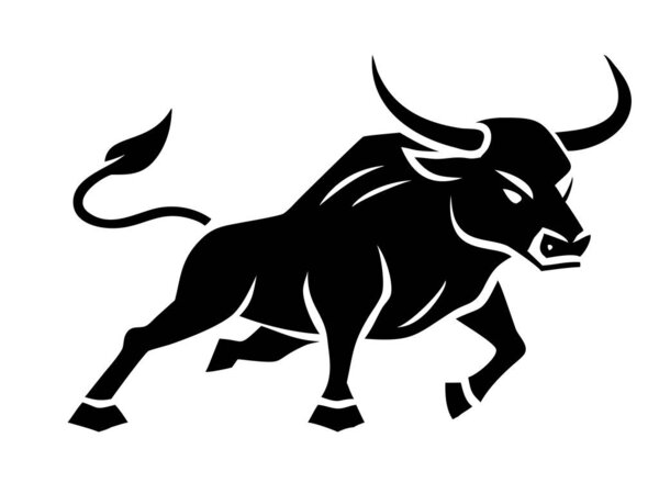 Мощный чёрный силуэт изображает заряжающегося быка, мощный символ силы, решимости и финансовых рынков. Эта динамичная икона быка, олицетворяющая власть и агрессивную энергию, идеально подходит для деловых и финансовых проектов. Используй это