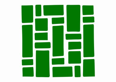 Dinamik soyut tasarım, temiz beyaz arka planda tekrarlayan yeşil geometrik şekiller içeriyor. Bu modern ve canlı illüstrasyon blokları, dikdörtgenleri ve kareleri görsel olarak meşgul edici bir mozaik içinde sergiliyor. Arka plan için mükemmel