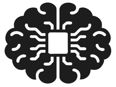 Kavramsal bir illüstrasyon, yapay zekayı sembolize eden insan beyni ve bilgisayar çipinin füzyonunu görselleştirir. Bu çarpıcı görüntü, modern, siyah ve beyaz bir tasarım, makine öğrenimini, nöral ağları ve geleceği temsil eder.