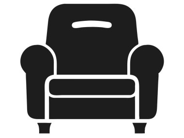 Gösterişli bir siyah-beyaz vektör illüstrasyonunda modern bir koltuk sergilenir, iç tasarım projeleri için idealdir. Bu grafik, ev dekorasyonu, oturma odası görselleştirmeleri veya bir logo eleme olarak kullanılmak için mükemmel olan rahat ve şık bir mobilya parçasını tasvir ediyor.