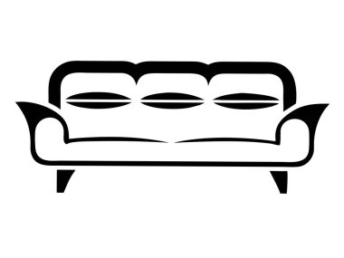 Basit, modern siyah beyaz bir illüstrasyon, iç tasarım projeleri için ideal, üç koltuklu rahat bir kanepe sunar. Bu temiz siluet, onun modern, minimalist tarzını ön plana çıkarıyor. Oturma odasının planlarını çizmek için mükemmel bir yer.