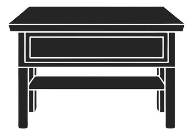 Bir vektör illüstrasyonunda basit, modern, siyah bir komodin tablosu sergilenir. Komodin olarak da bilinir. Bu siluet stili tasarım temiz bir tasarım ve düz bir estetik içerir. İç tasarım projeleri için ideal, h