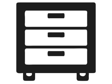 Gösterişli, siyah ve beyaz, el çizimi bir vektör çizimi üç çekmeceli bir komodin tasvir eder. Bu mobilya tasarımı modern, minimalist bir estetiğe sahiptir. Bu vektör çizimi yatak odası içi halkla ilişkilerinde kullanılmak için ideal bir kabine taslağı sergiliyor