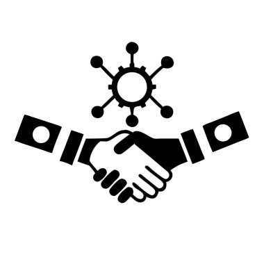 Bu vektör illüstrasyonu, ortaklık ve işbirliğini simgeleyen bir ağ yapısı oluşturan bir el sıkışmanın sadeleştirilmiş silüetini içerir. Digi içinde iş anlaşmalarını, takım çalışmasını, bağlantıyı ve kurumsal iletişimi temsil etmek için ideal