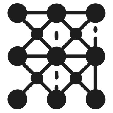Soyut bir ağ görselleştirmesi, birbirine bağlı düğümleri temiz bir kılavuz düzeninde gösterir. Bu dijital tasarım, bağlantı ve yapıyı sembolize eder, veri, web kavramları, iletişim veya sistem mimarileri için idealdir. Siyah ve beyaz.