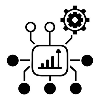 Bu vektör çizimi ile iş veri analizini ve büyümeyi gözünde canlandır. Grafikler, dişli bağlantı düğümleri ve yukarı doğru bir ok ile bu bilgi gelişimi, başarıyı ve stratejik planlamayı temsil eder. Finans sunumları için mükemmel, mark