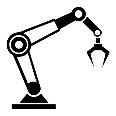 Gösterişli, siyah ve beyaz bir siluet, otomasyonu ve gelişmiş teknolojiyi sembolize eden bir robot kolunu temsil ediyor. Bu vektör grafiği, endüstriyel otomasyon, yapay zeka ve imalat kavramları için ideal bir robot kolu tasvir ediyor.