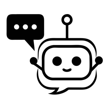 Arkadaş canlısı bir sohbet robotu gülümsemesi elinde müşteri hizmetleri ve iletişimini temsil eden bir konuşma balonu tutuyor. Bu yapay zeka robotu, modern teknoloji ile destek, sohbet arayüzleri ve çevrimiçi yardım için idealdir..
