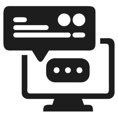 Modern bir vektör simgesi, çevrimiçi mesajlaşma ve gerçek zamanlı sohbet arayüzü tasvir ederek dijital iletişimi sembolize eder. Bir sohbet balonu ve bildirim içeren bu grafik web tasarımı, uygulamalar ve iş iletişimi için idealdir. 