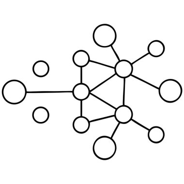 Birbirine bağlı halkalar ağını tasvir eden zarif siyah-beyaz vektör çizimi. Bu soyut tasarım birbirine bağlı düğümler ve bağlantılar ile bağlantıyı ve iletişimi vurgular. Veri bağlantısını, iş yapısını veya w 'yi temsil etmek için ideal