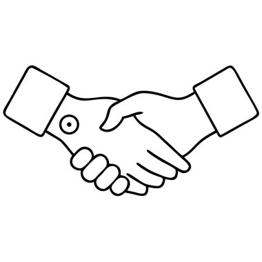 Basit bir siyah-beyaz tokalaşma ikonu anlaşma, ortaklık ve işbirliğini simgeler. Bu vektör çizimi başarılı bir anlaşma, takım çalışması ve iş bağlantısını temsil ediyor. Şirket markaları, sözleşmeler ve görüşmeler için ideal. 